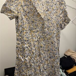 Uniqlo Blue and Yellow Floral Midi Dress Medium